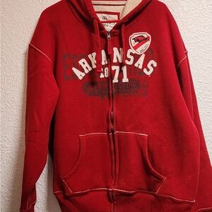 J.America Arkansas Razorback Hoodie Mens XL Red Waffle Knit Heavy Small Snag Arm